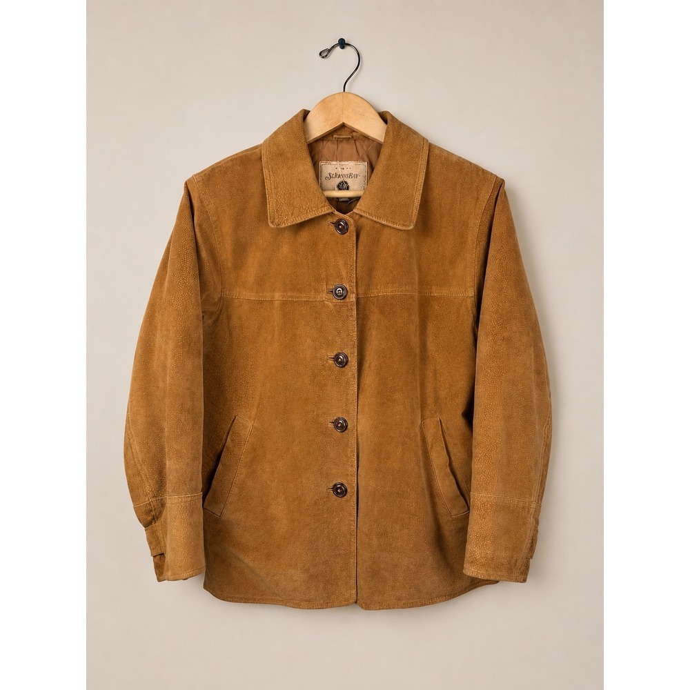 Vintage Women Suede Leather Barn Ranch Jacket Tan Western Coat Medium Petite